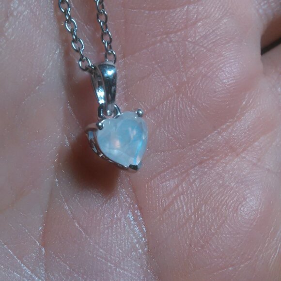 Moon Glow Moonstone Sterling Silver Heart Pendant Stainless Steel Necklace - Picture 2 of 12